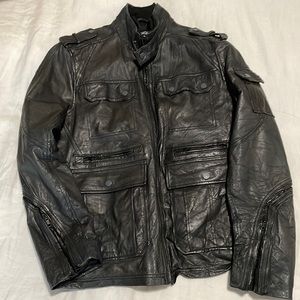 Mens Black Rivet Wilsons Black Leather motorcycle jacket Size Medium NEW